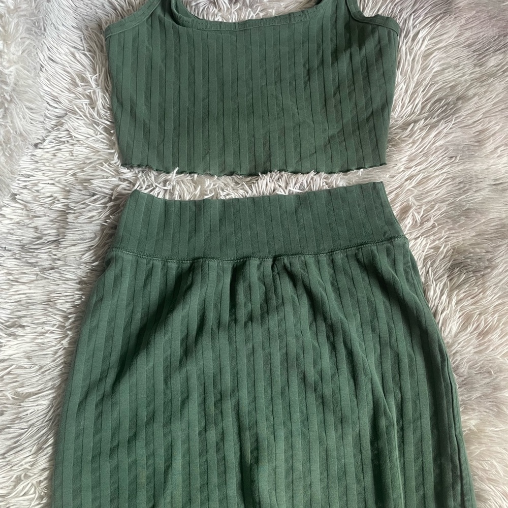 aerie Olive Ribbed Two-Piece Set